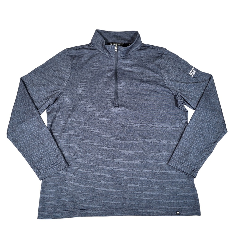 Travis Mathew Sweater Mens XL Quarter-Zip Pullover Blue Heathered Stretch Golf